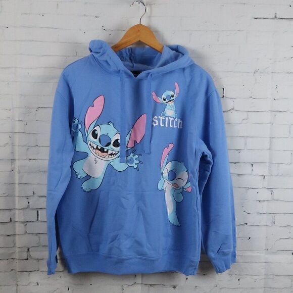 DISNEY BLUE LILO & STITCH PULL OVER HOODED SWEATSHIRT WITH KANGAROO POCKET - Picture 1 of 6